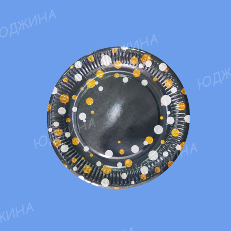 Тарелка бумажная д.230мм "Горох черный" (50шт*10уп)